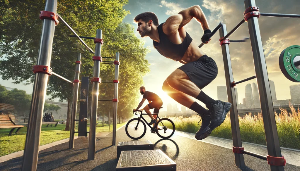 Cyclist riding outdoors - cycling as a complement to a streetlifting program