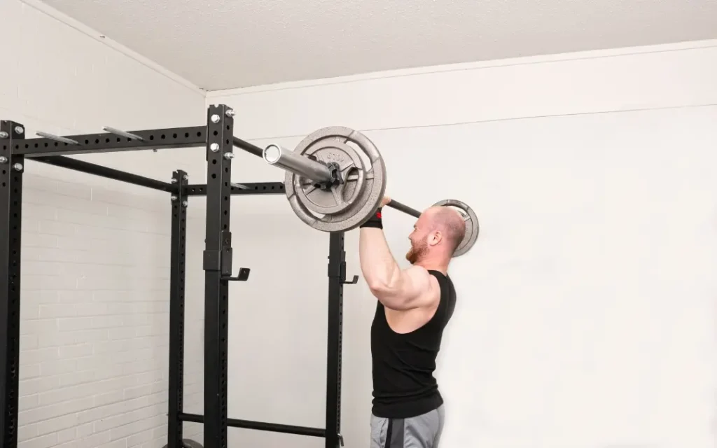 An athlete performing the military press