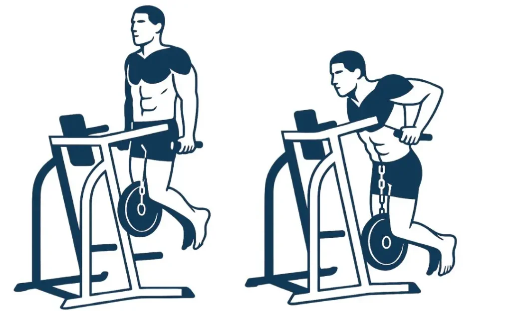 man performing weighted dips to build his chest