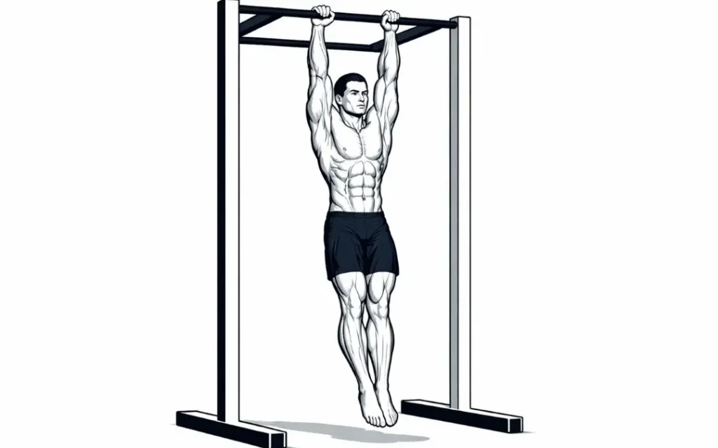 a man performing a dead hang