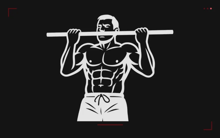 Chin-up for biceps: a man in a supinated grip pull-up, chin over the bar, palms facing him