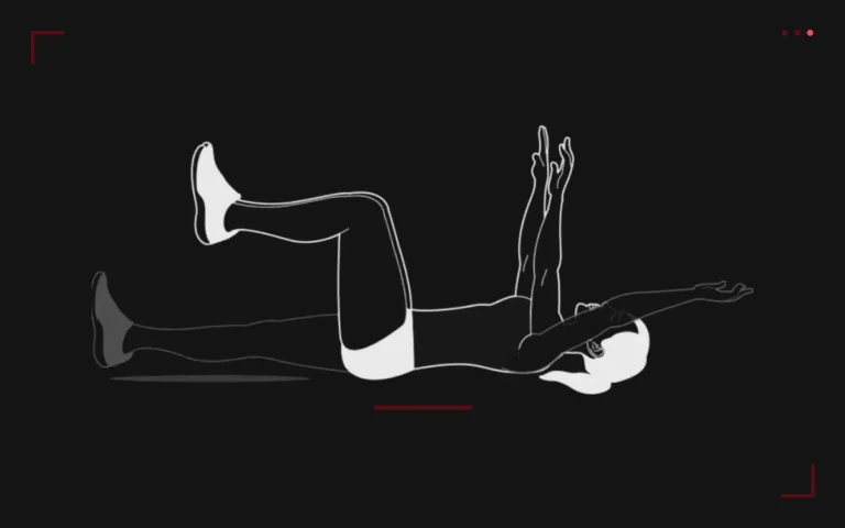 Dead bug: a man lying on his back, arms reaching up, extending one leg while keeping his lower back down