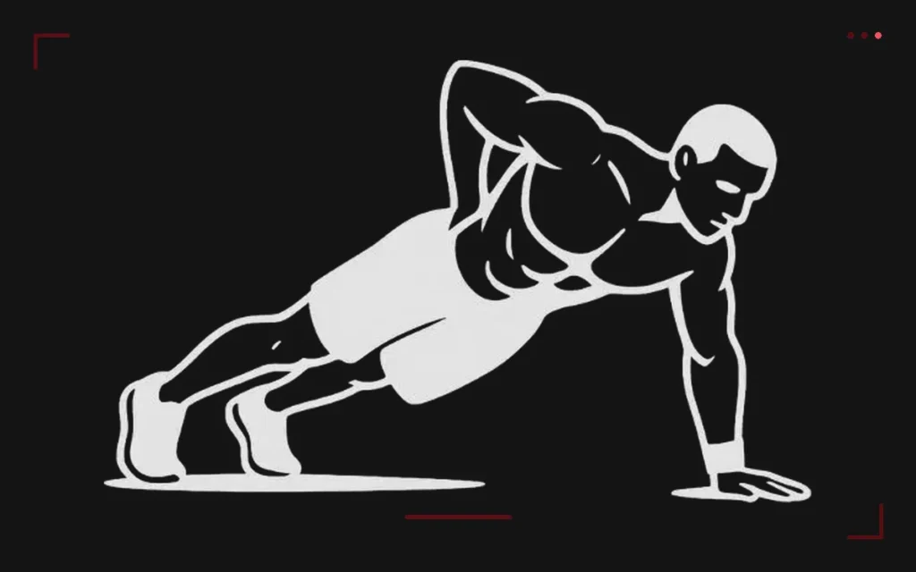 One-arm push-up: a man in a push-up on one arm, legs wide, other hand behind his back