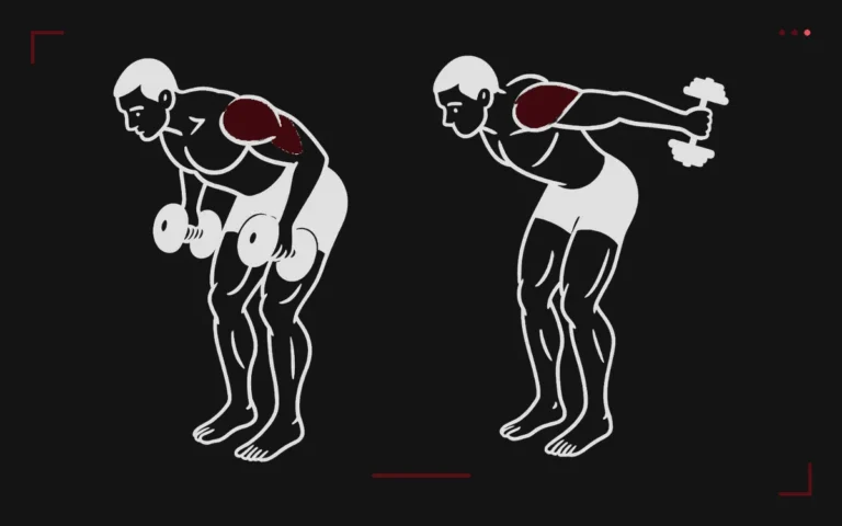 Dumbbell triceps kickback: a man bent over, elbow pinned, extending his arm back